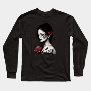 Girl with a Rose & Butterfly Tattoos Long Sleeve T-Shirt